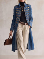Women's Stand Collar Long Sleeve Casual Loose Denim Cardigan