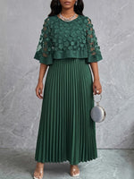 Mid-length Dress Featuring A Spliced mesh Cape With 3d Floral Appliqués