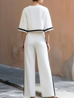 Casual Classic Cotton Two-piece Set With Black-and-white Color-block Trim