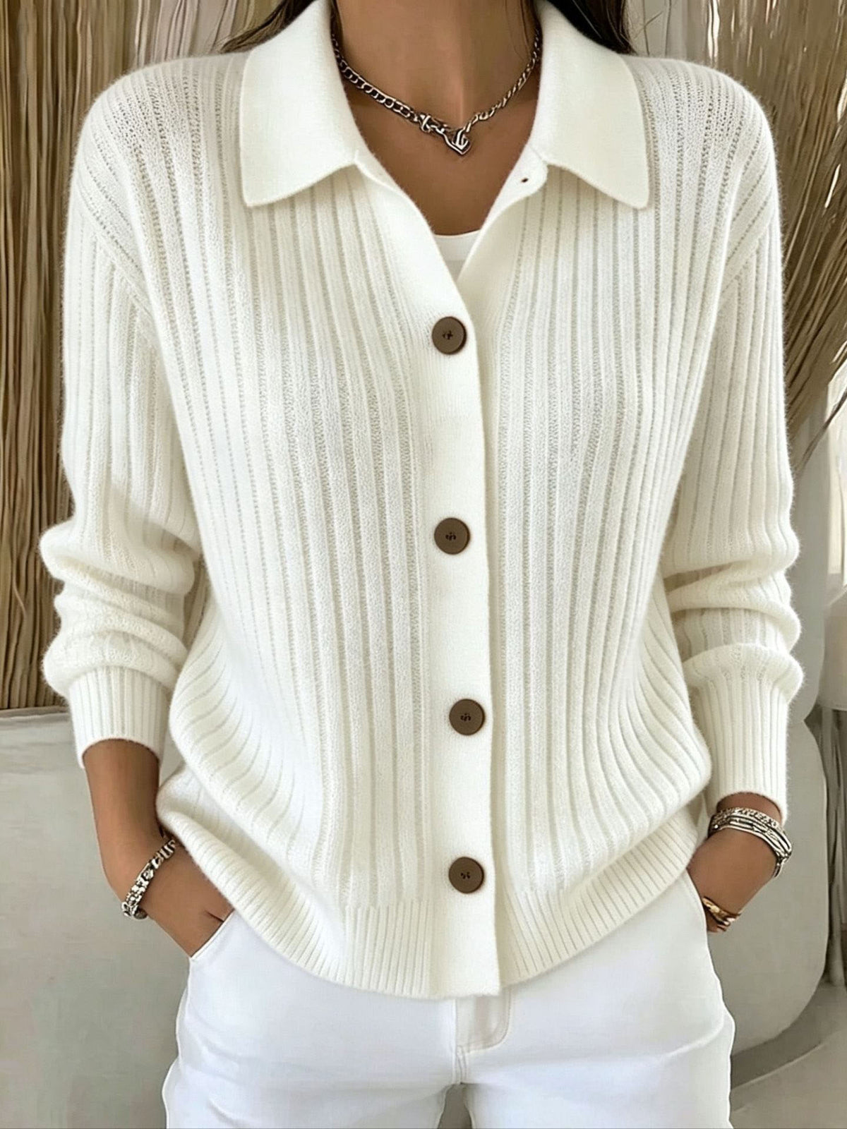 Cozy Vibrant Blue Ribbed Collared Button-down Cardigan Sweater