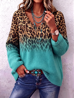 Boho Chic Ombre Leopard V-neck Sweater