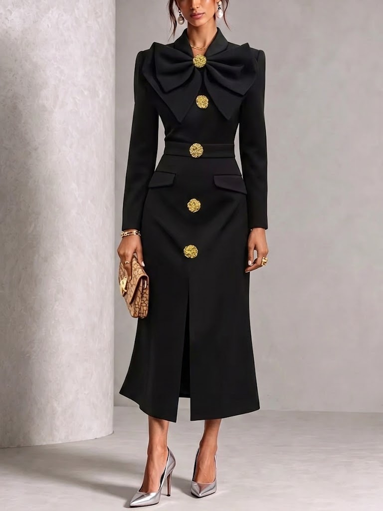 Slit Dress With A Statement Large-bow Design