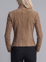 Women's Solid Color Stand Collar Long-sleeved Faux Suede Jacket