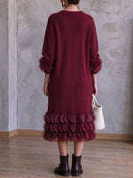 Chic Organza-Ruffle Knit Midi Dress