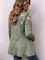 Bohemian Gold Floral Print Ruffle Jacket