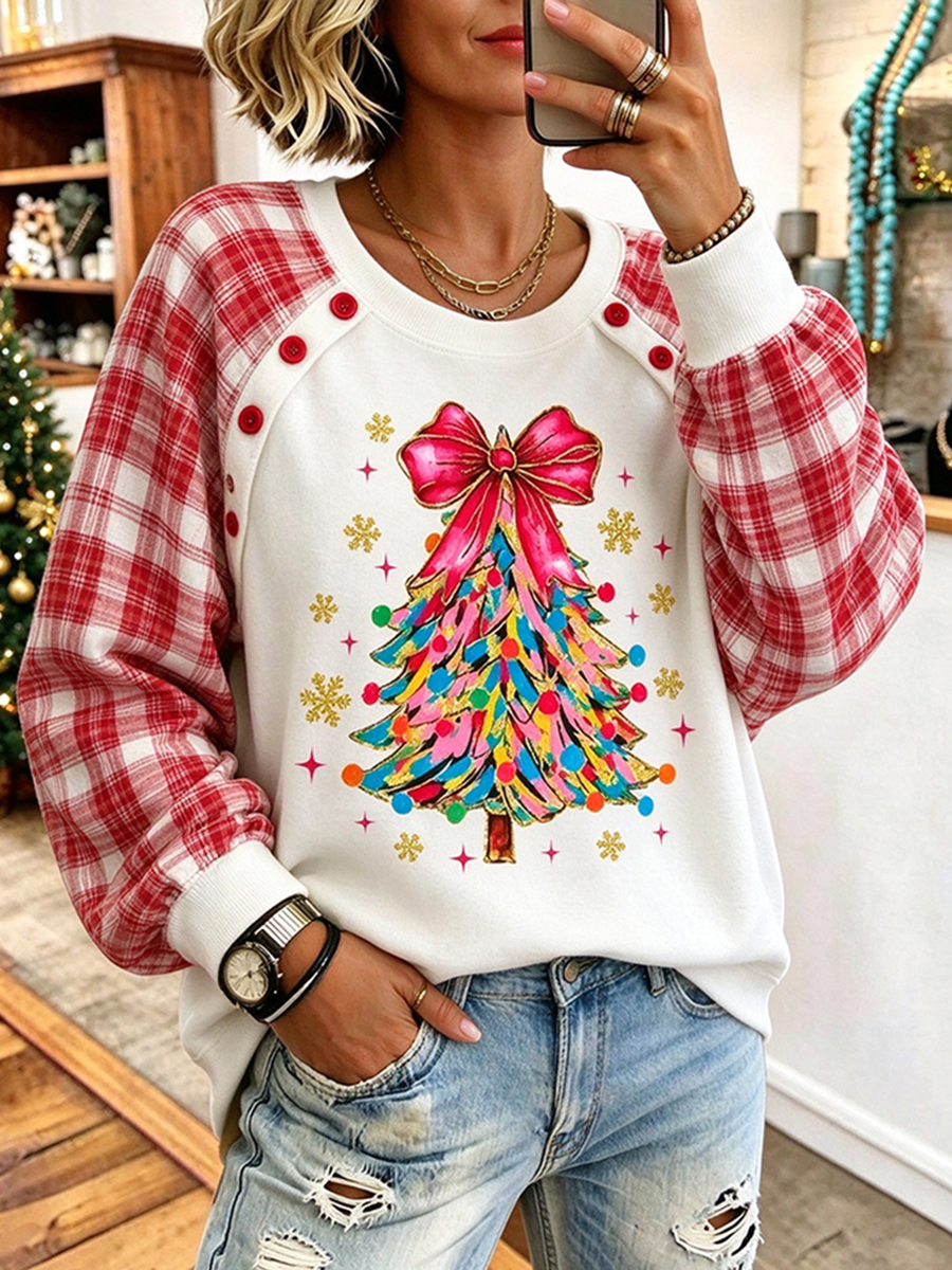 Christmas Tree Plaid Patchwork Sweatshirt