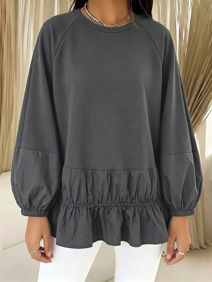 Relaxed-fit Casual Sweatshirt With Paneled Ruffle Hem