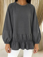 Relaxed-fit Casual Sweatshirt With Paneled Ruffle Hem