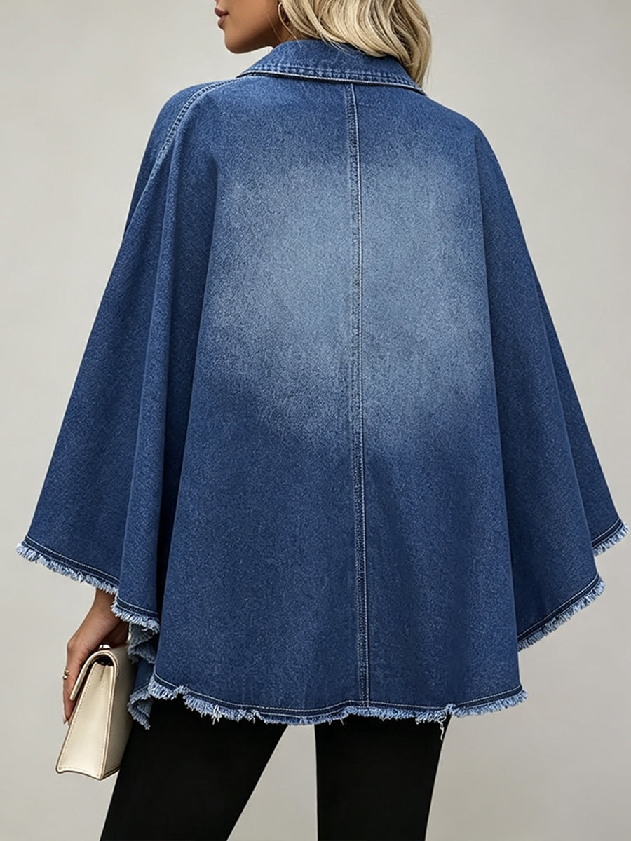 Raw-edge Oversized Zip-up Boxy Denim Jacket
