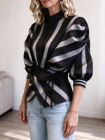 Chic Striped Wrap-Front Blouse