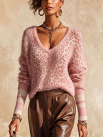 Cozy Wool-blend Leopard-print Pullover With A Brushed Finish