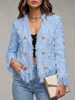 Elegant Tweed Jacket With Gold Buttons And Tassels