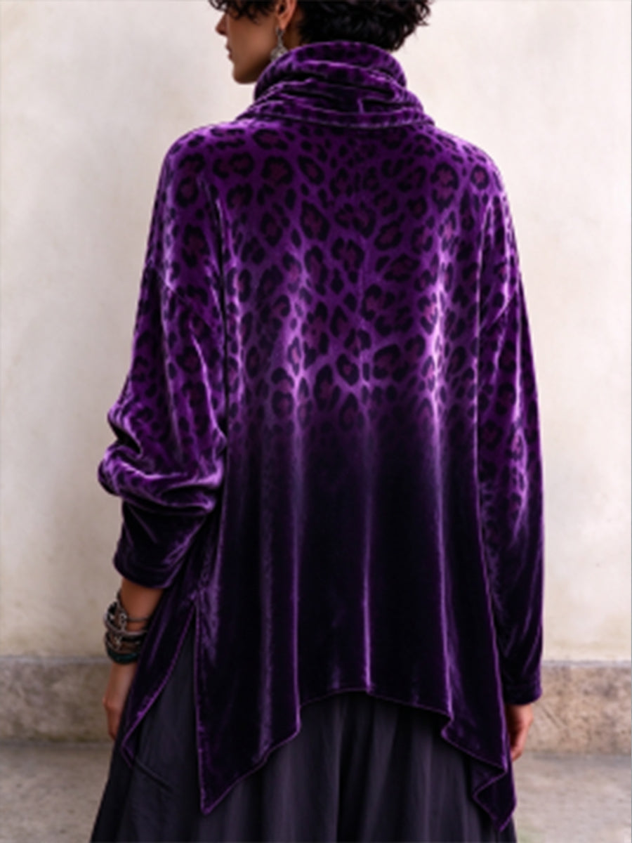 Purple Ombré Leopard-print Velvet Top
