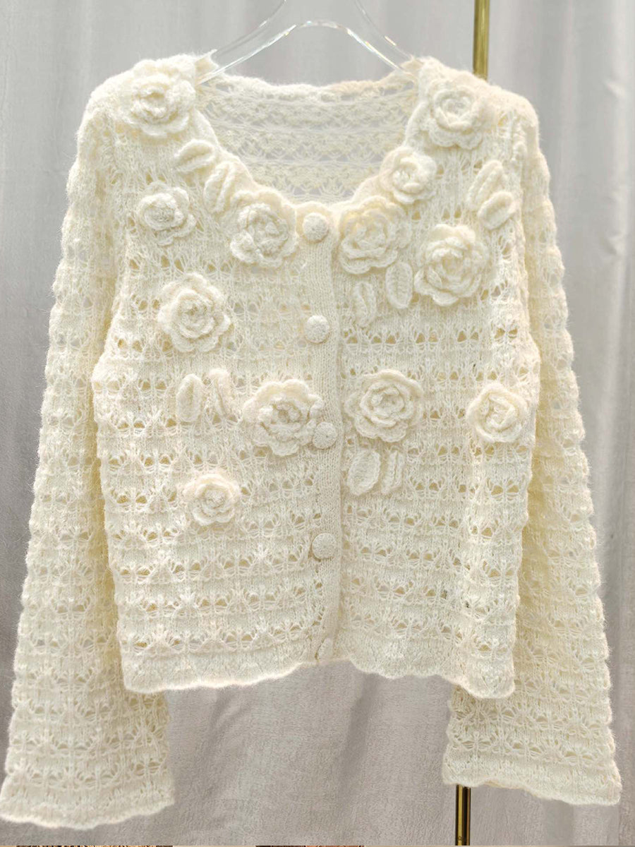 Stylish And Exquisite 3d Floral Crochet Knit Cardigan
