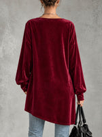 Women's Solid Color Cowl Neck Long-sleeve Loose Casual Tassel Top