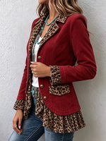 Chic Western Leopard Corduroy Ruffles Jacket