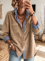 Casual Striped And Corduroy-paneled Shirt