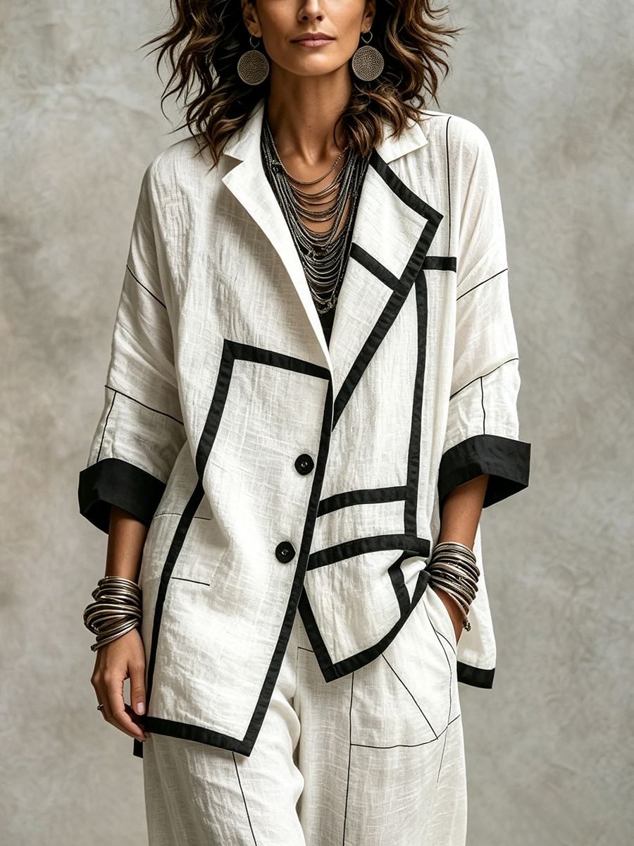Modern Geometric Asymmetrical Black And White Jacket