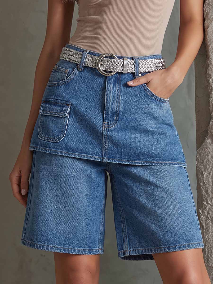 Women's High-waisted Casual Loose Denim Wide-leg Shorts