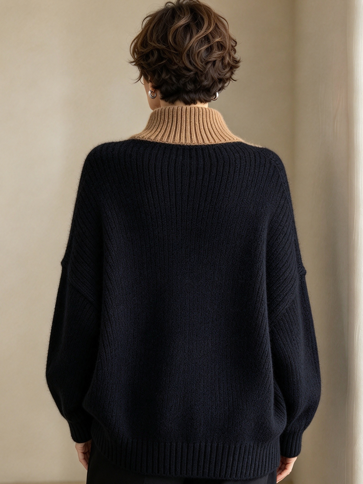 Modern Cozy Colorblock Cable-knit Mock Neck Sweater