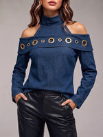 Stylish Off-the-shoulder Halter-neck Denim Top