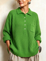 Cozy Ribbed Knit Polo Pullover Sweater