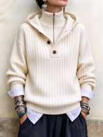 Sunlit Ribbed Knit Hooded Half-Zip Pullover