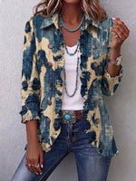 Boho-style Distressed Tie-dye Ruffle Jacket