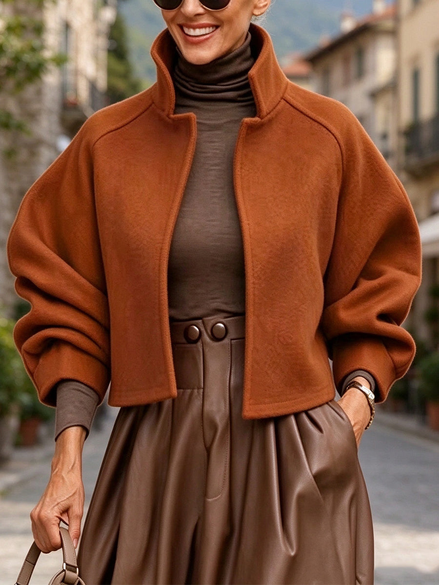 Chic Stand-collar Cropped Wool-blend Jacket