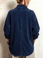 Cozy Peter Pan Collar Corduroy Asymmetric Button-down Top