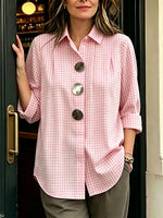 Retro Casual Plaid Cotton Shirt With Decorative Metal Buttons