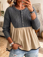 Casual Cable-knit Paneled Babydoll Top