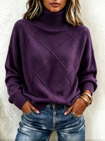 Diamond-patterned Embossed Turtleneck Sweater