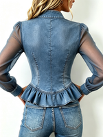 Sexy Chic Party Denim Mesh Peplum Top