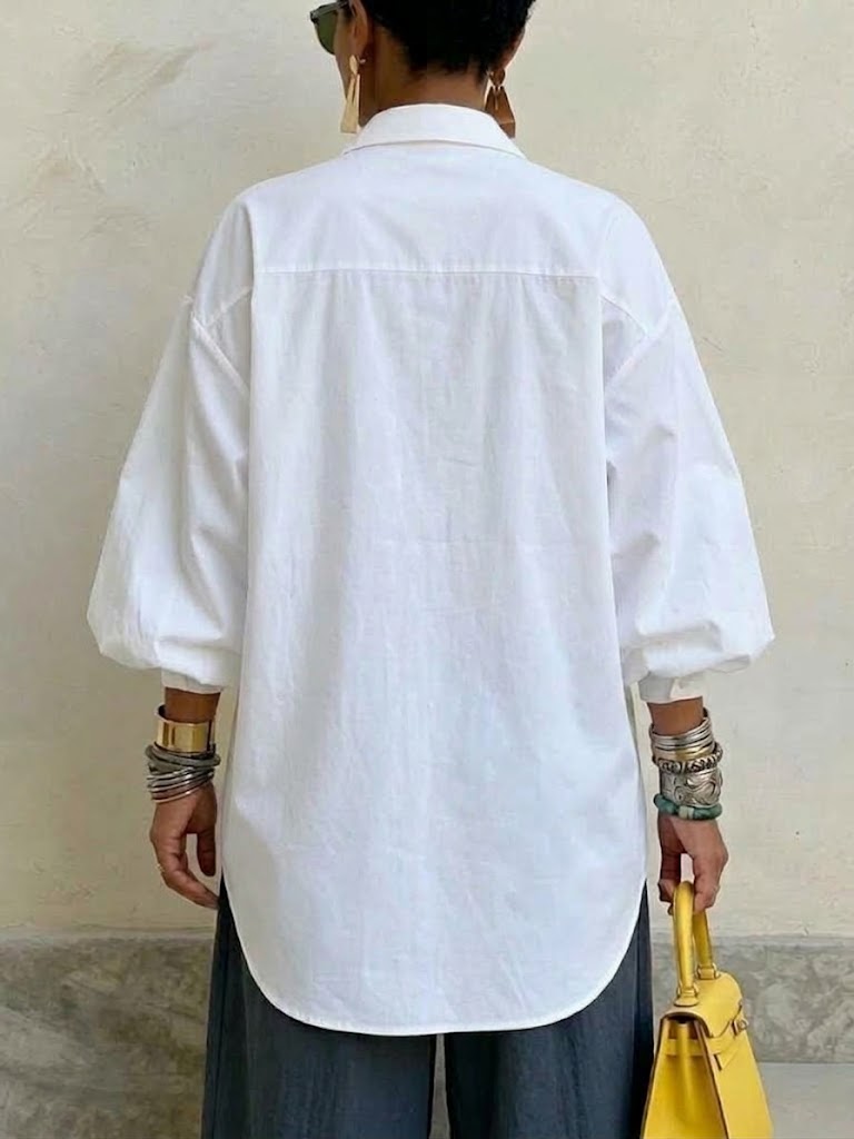 Abstract Floral Print Lantern-sleeve Loose-fit Drop-shoulder Long-sleeve Shirt
