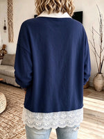 Playful Multi-Button Contrast Collar Top