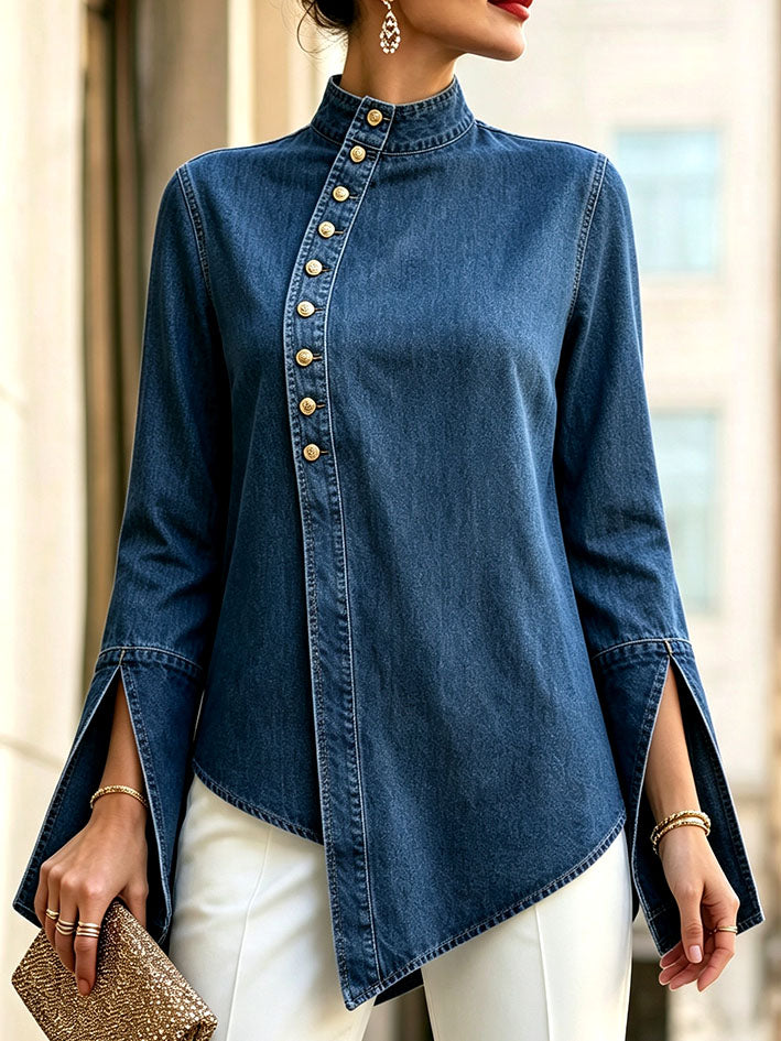 Elegant Asymmetrical Denim Top