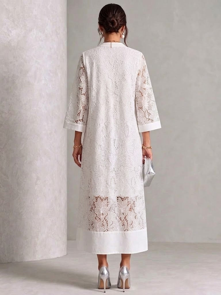 Casual Loose-fit Lace V-neck Dress