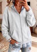 Casual Plaid-panel Full-zip Hoodie