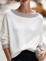 Stylish Rhinestone Trim Knit Sweater