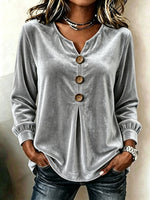 Elegant Soft Velvet Button-down Shirt Top