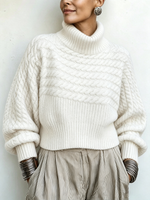 Cozy Vibrant Orange Cable-knit Turtleneck Sweater
