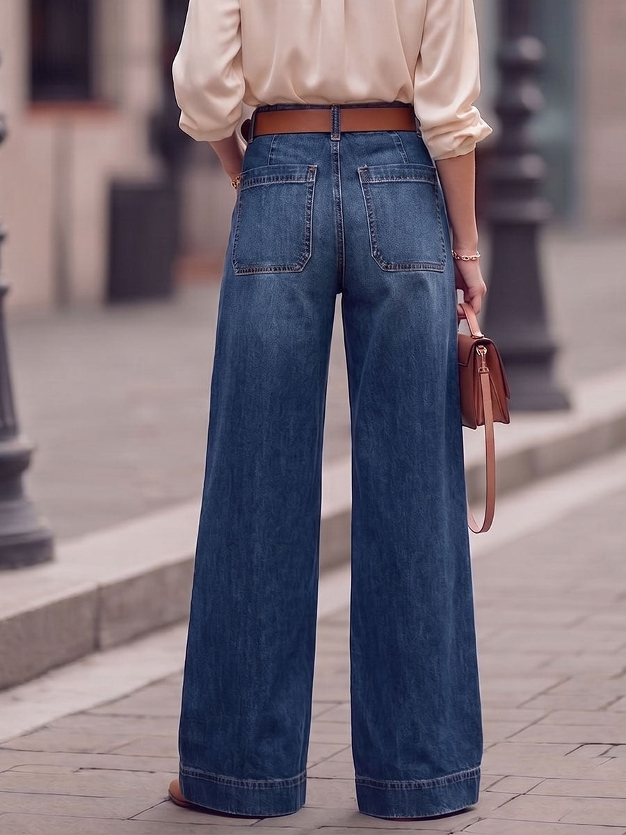 Women's High-waisted Casual Loose-fitting Wide-leg Jeans
