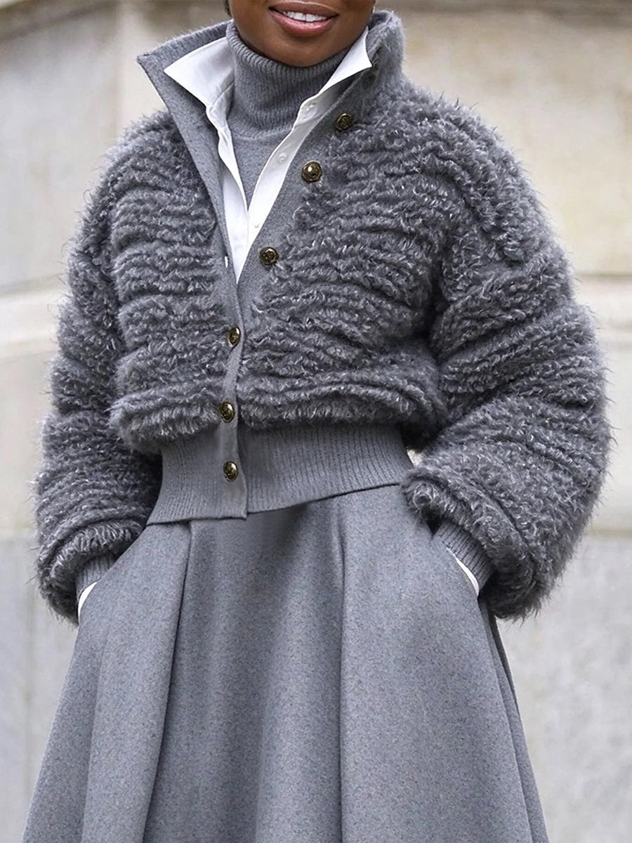Chic, Plush-textured Cropped Knit Cardigan