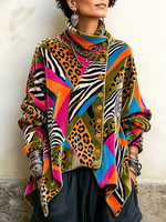 Cozy Bohemian Colorful Animal Print Velvet Top