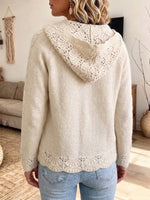 Openwork Crochet Hooded Knit Cardigan