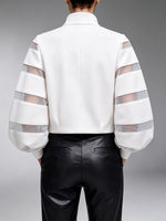 Chic Sheer-Paneled Zip-Up Bomber Jacket