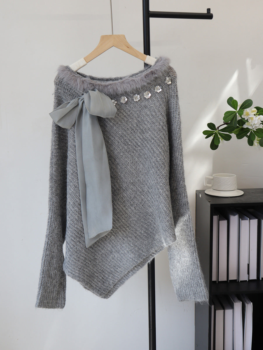 Christmas Knit Sweater With Plush Trim