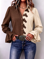 Western-chic Horse Prints Colorblock Shirt
