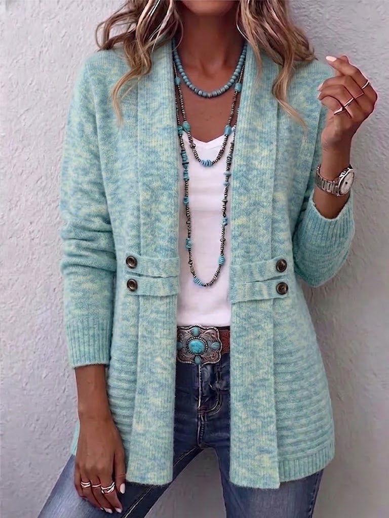 Casual Double-breasted Mid-length Cardigan With A Relaxed, Versatile Style.